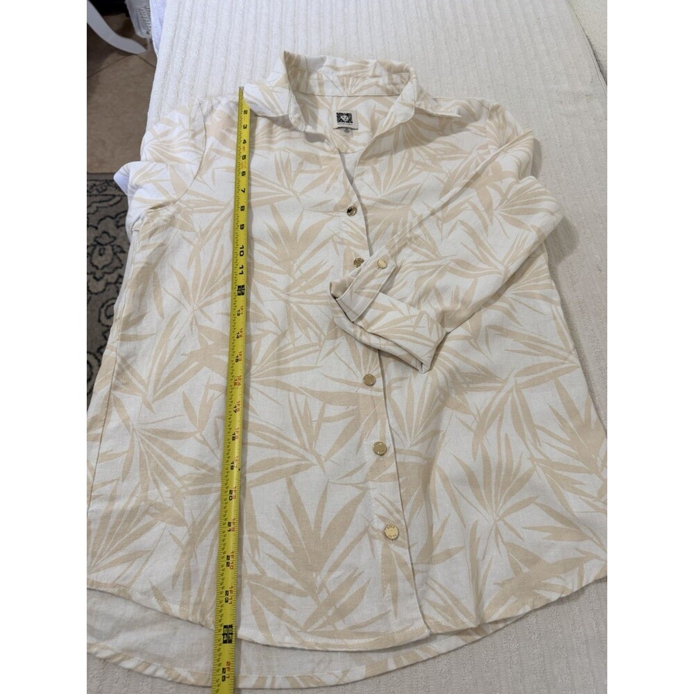 Anne Klein Women's Linen Blend Tropical Button Shirt XS Beige Resort Top Coastal - Picture 8 of 15